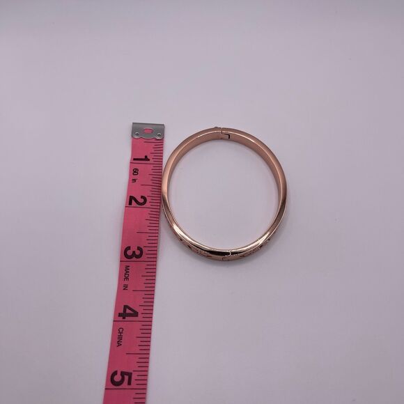 COACH Women's Rose Gold Kissing C Logo Signature Hinged Crystal Bangle Bracelet - Picture 5 of 12